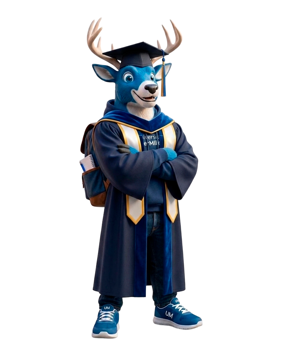 UMI, mascota de UniverMilenium, con toga y birrete