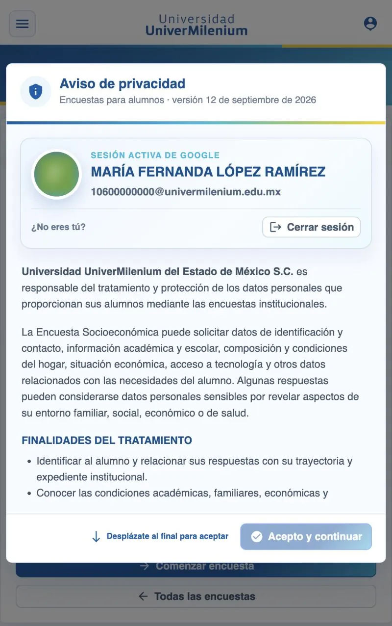 Aviso de privacidad de la encuesta