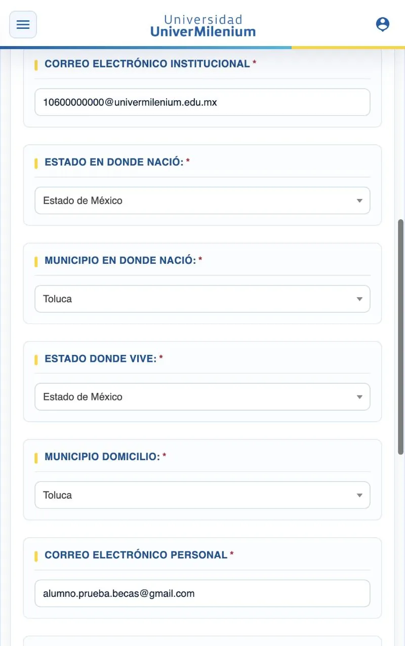 Preguntas de estado y municipio de nacimiento y domicilio